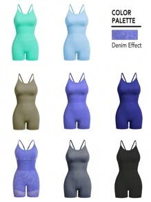 Innovista 女士洗涤效果和网状结构高弹力超无缝运动连体裤，收腹提臀连体短裤，外出连体裤，紫罗兰紫色连体裤，女士连体裤，连体裤