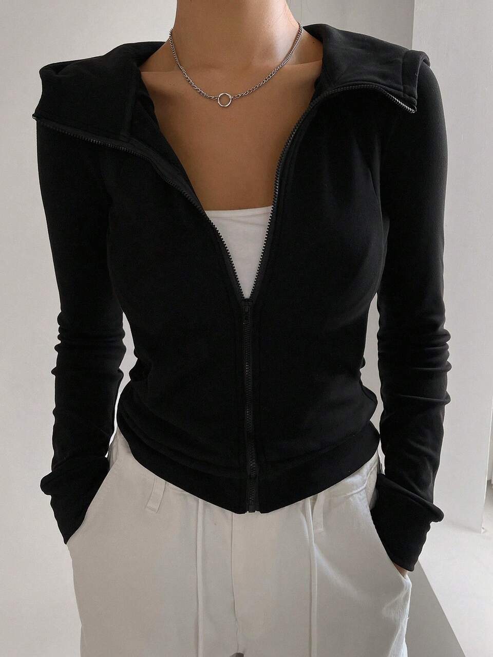 Women's Thermal Lined Hooded Tight Fit T-Shirt, Thermal Lined Fall,Winter Pajama Thermal Lined