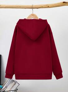 SHEIN Leap Crew Tween Boys' Casual & Comfy Headphone Pattern Loose Hooded Sweatshirt,In Fall/Winter - Burgundy - View 2