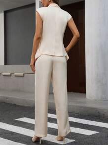 SHEIN Privé 2 piezas Conjunto sofisticado de top sin mangas con recortes y pantalones para mujer