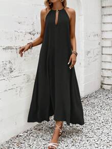 Chiquease Solid Color Backless Dress, Vacation & Casual - Black - View 1