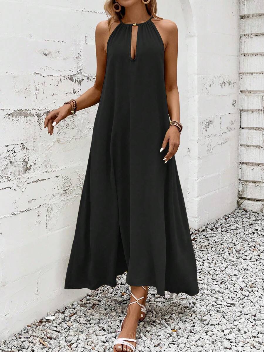 Chiquease Solid Color Backless Dress, Vacation & Casual - Black - View 1