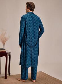 EverLounge Men's Full Print Long Sleeve Drawstring Bathrobe - Multicolor - View 3