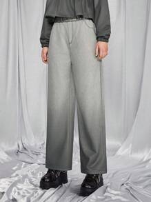 SHEIN Teen Girls Ombre Retro Loose Fit Bleached Denim Effect Sweatpants, Can Be Paired With Shoulder Bag, Backpack, Crossbody Bag, Baseball Cap, Bucket Hat, Beret, Ankle Boots, Oxfords, Sunglasses, Headphones - Multicolor - View 4