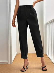 Xyvia Women's Elegant Solid Color Pleated Detail Regular Suit Pants, Autumn - Black - View 3