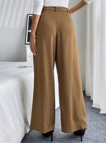 Chiquease Khaki Elegant Wide Leg Trousers - Khaki - View 2