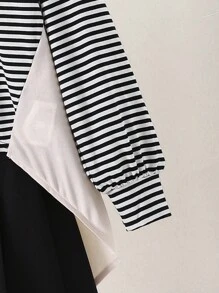 SHEIN 2pcs Tween Girl Knit Asymmetrical Patchwork Top And Pleated Skirt Set