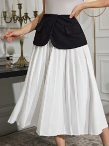Modelyn Women's Pleated Patchwork Casual Skirt