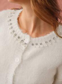 Enchnt Maglione casual ed elegante da donna con collo rotondo, polsini con bottoni e maniche lunghe, maglioni natalizi, maglioni da donna, cardigan da donna