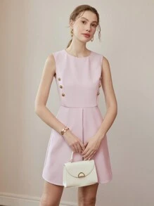 MOTF PREMIUM 纯金纽扣细节褶皱短裙 - 藍色 - 查看 4