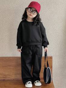 Dazy Kids 2件套女童针织抓绒字母印花卫衣套装，秋冬款