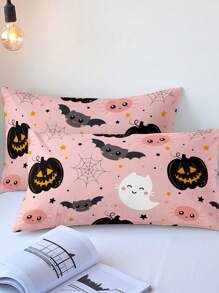 3 件套万圣节可爱鬼南瓜数码印花羽绒被套套装（1 个羽绒被套和 2 个枕套）柔软亲肤羽绒被套床上用品套装，适合家庭使用，四季床单套装万圣节礼物 - 彩色 - 查看 8