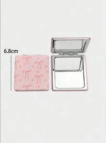 ROMWE Kawaii 1 Gương trang điểm hình vuông họa tiết trái tim và nơ màu hồng, Gương cầm tay di động dành cho bé gái (Vị trí họa tiết ngẫu nhiên) - Nhiều màu - Xem 4