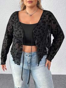 SHEIN CURVE+ Áo cánh họa tiết hoa cỡ lớn cho nữ - màu đen - Xem 3