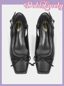 Dola Lovely 女式粗跟玛丽珍鞋，带蝴蝶结装饰，粉色，秋季新年假期一脚蹬 - 黑色 - 查看 5