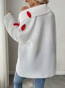 SHEIN Clasi Women's Loose Solid Color Long Sleeve Drop Shoulder Cardigan Sweater With 3D Big Red Lip Decoration, Suitable For Autumn/Winter - White - View 2