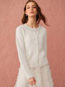 Enchnt Maglione casual ed elegante da donna con collo rotondo, polsini con bottoni e maniche lunghe, maglioni natalizi, maglioni da donna, cardigan da donna