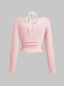 SHEIN MOD Plus Size Spring Dwukolorowa koszulka z wykończeniem sałaty i wiązaniem z tyłu 2 w 1