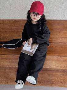 Dazy Kids 2件套女童针织抓绒字母印花卫衣套装，秋冬款