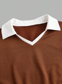 Innovista Women Brown Loose Fit Colorblock Cropped Sport Sweatshirts,Cropped Sweatshirts,Fall Sweatshirts,Going Out Tops,Workout Tops,Long Sleeves Sweatshirts,Colorblock Sweatshirts,Workout Women Tops,Fall Winter Women Outfit,Winter Women Clothes,Brown Long - Coffee Brown - View 4