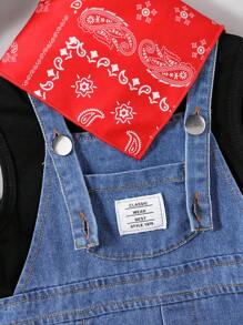 SHEIN 4 件套春夏男婴牛仔背心短裤、牛仔帽和红围巾时尚套装 - 黑色 - 查看 3