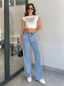 RueChic HIGH RISE WIDELEG CUT LOOSE FIT Y2K JEAN - Medium Wash - View 5