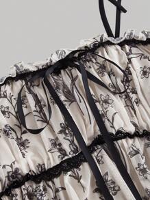 SHEIN MOD 大码女式花卉印花吊带背心，秋季无袖上衣，适合夏季 - 黑與白 - 查看 4