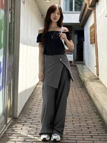 DAZY 2 件套女士休闲阔腿裤套装 - 灰色 - 查看 8