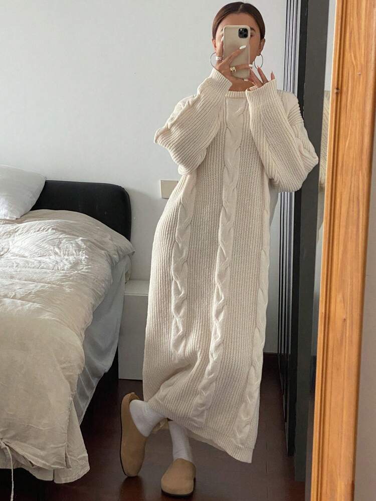 Women's Solid Color Simple Daily Long Sleeve Knit Sweater Dress,Fall Clothes Thermal Lined