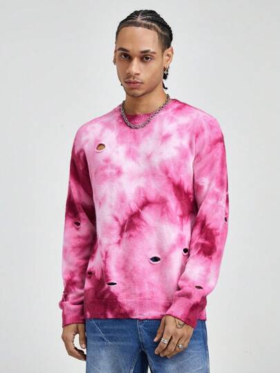 Street Life Maglione girocollo lavorato a maglia con effetto Tintura a nodi consumato di per uomo (motivo casuale)