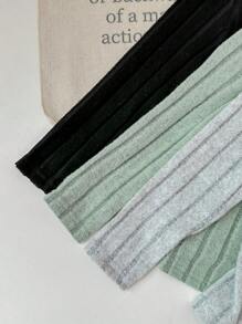 SHEIN LMoss Kids LMoss 3-4 件套女婴冬季休闲罗纹针织喇叭裤套装，适合户外、派对和场合 - 灰色 - 查看 6