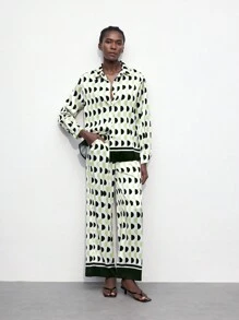 Maija 女士宽松长袖几何印花衬衫，秋季 - 綠色 - 查看 4