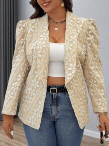 Flirla Plus Size Women Floral Print Gigot Sleeve Blazer Graduation,Back To School,Teacher Outfits For Women - Apricot - View 6