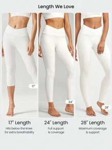 GLOWMODE Legging blanc taille haute avec taille croisée, ligne de hanche en Y, sous-vêtements intégrés résistant à l'écrasement, adapté à l'yoga à faible impact et à l'usage quotidien, 43 cm (17 pouces)