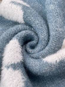 Elenzga Plus Size Floral Embellished V-Neck Long Sleeve Pullover Sweater, Casual Everyday Wear, For Winter Knit Pullover Fall Autumn - Blue - View 7