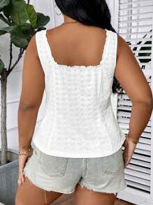 Calvaya Plus Eyelet Embroidery Knot Front Tank Top - White - View 2