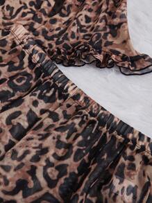 Snug Zone 2pcs Set Contrast Ruffle Trim Leopard Print Camisole And Pants Bridallingerie - White - View 7