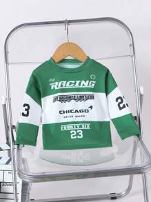 男婴时尚赛车和字母印花长袖 T 恤，休闲装 - 墨綠色 - 查看 1