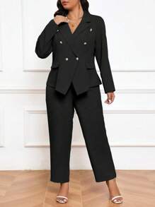 Calvaya Ensemble blazer et pantalon à manches longues simple et unicolore pour femmes grandes tailles, pour un usage quotidien