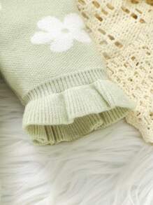 Baby Girls Floral Print Knitted Romper - Mint Green - View 3