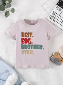 SHEIN 年轻男孩圆领短袖字母印花休闲 T 恤 - 淺灰色 - 查看 6