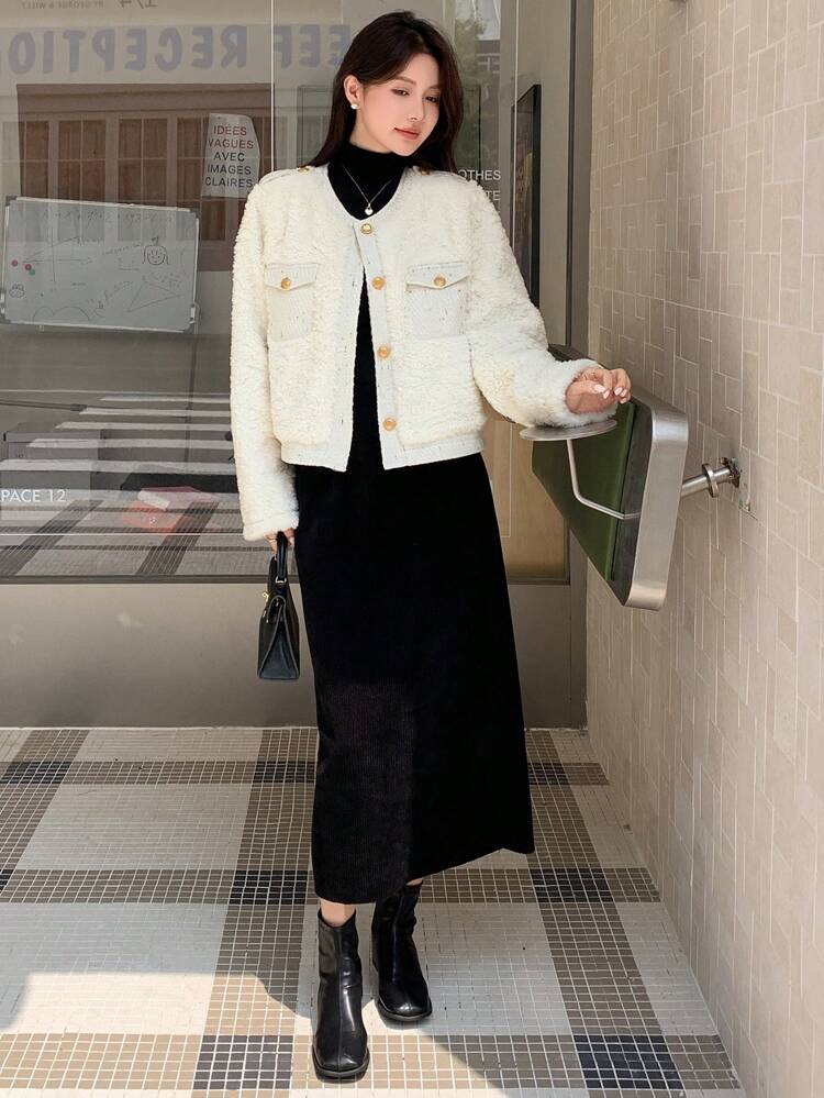 Women's Solid Color Fluffy Long Sleeve Single-Breasted Casual Regular Jacket, Autumn/Winter,Fall Women Clothes Women Coats