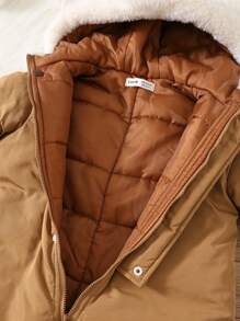 SHEIN 新生儿男女宝宝加厚保暖抓绒连帽连体衣，字母拼接设计，适合秋冬季户外活动和滑雪 - 彩色 - 查看 6