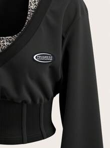 Muchica 撞色针织女式短款长袖运动衫 - 黑色 - 查看 4