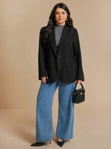 Elaquor 秋冬大码女式纯色缺口领长袖休闲西装外套