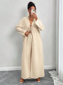 SOLERSUN Zimowe ubrania dla kobiet proste wiązanie z przodu i swobodna długa bluzka z szerokimi nogawkami eleganckie zimowe zestawy ubrań dla kobiet, odpowiednie na wakacje i randki
