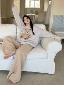 DAZY Cute Bear Jacquard Pajama Set Fall,Winter - Light Grey - View 6