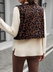 SHEIN LUNE Chaqueta corta de estilo vintage casual de moda callejera con estampado de leopardo para mujer, otoño/invierno