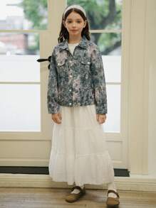 Girls' Floral All-Over Print Jacket, Countryside Style, Autumn - Blue - View 3