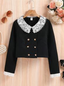Top elegante de manga larga informal para adolescentes, chaqueta tejida decorada con botones dorados